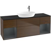 Villeroy and Boch Countertop Basin Unit Finion Walnut Veneer/Midnight Blue/Glass Black F982HGGN