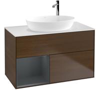 Villeroy and Boch Countertop Basin Unit Finion Walnut Veneer/Midnight Blue/Glass White F891HGGN