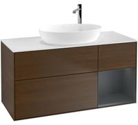 Villeroy and Boch Countertop Basin Unit Finion Walnut Veneer/Midnight Blue/Glass White F951HGGN