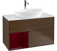 Villeroy and Boch Countertop Basin Unit Finion Walnut Veneer/Peony/Glass White F771HBGN