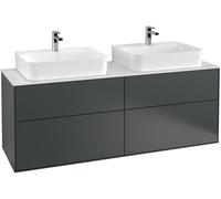 Villeroy and Boch Double Basin Vanity Unit Finion Midnight Blue/Glass White F18100HG