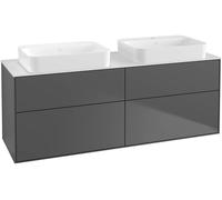 Villeroy and Boch Double Basin Vanity Unit Finion with wall lighting Anthracite/Glass White G72100GK