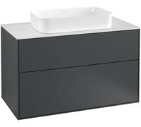 Villeroy and Boch Inset Basin Vanity Unit Finion Midnight Blue/Glass White F23100HG