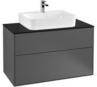 Villeroy and Boch Inset Basin Vanity Unit Finion with wall lighting Anthracite/Glass Black G10200GK