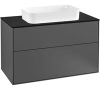 Villeroy and Boch Inset Basin Vanity Unit Finion with wall lighting Anthracite/Glass Black G23200GK