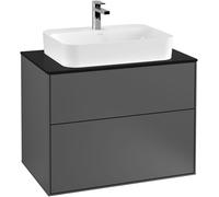 Villeroy and Boch Inset Basin Vanity Unit Finion with wall lighting Anthracite/Glass Black G34200GK