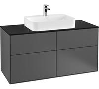 Villeroy and Boch Inset Basin Vanity Unit Finion with wall lighting Anthracite/Glass Black G38200GK