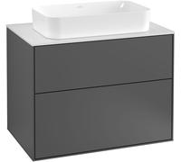 Villeroy and Boch Inset Basin Vanity Unit Finion with wall lighting Anthracite/Glass White G22100GK