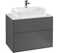 Villeroy and Boch Inset Basin Vanity Unit Finion with wall lighting Anthracite/Glass White G34100GK