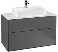 Villeroy and Boch Inset Basin Vanity Unit Finion with wall lighting Anthracite/Glass White G35100GK