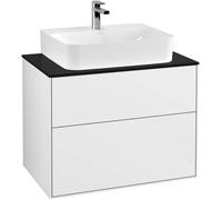 Villeroy and Boch Inset Basin Vanity Unit Finion with wall lighting Glossy White/Glass Black G09200GF