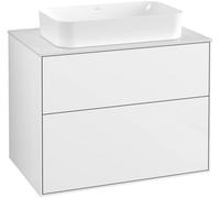Villeroy and Boch Inset Basin Vanity Unit Finion with wall lighting Glossy White/Glass White G63100GF