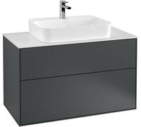Villeroy and Boch Inset Basin Vanity Unit Finion with wall lighting Midnight Blue/Glass White G35100HG