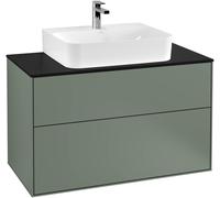 Villeroy and Boch Inset Basin Vanity Unit Finion with wall lighting Olive/Glass Black G10200GM