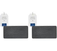 Villeroy & Boch 10-4239-2281 Manufacture Rock Rectangular Serving, Beautifully Shaped Presentation Plate Maoffrom Premium Porcelain, Dishwasher Safe, Black (Pack of 2)