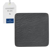 Villeroy & Boch 10-4239-2680 Manufacture Rock Square/Gourmet Serving, Modern Presentation Plate Maoffrom Premium Porcelain, Dishwasher Safe, Black,32X32X1,5CM