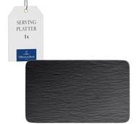 Villeroy & Boch 10-4239-2772 Manufacture Rock Rectangular Multi-Functional, Modern Plate Maoffrom Premium Porcelain, Dishwasher Safe, Black