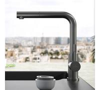 Villeroy & Boch Brushed Stainless Steel Pull-Out Kitchen Mixer Tap With Hand Shower, 360-Degree Swivel