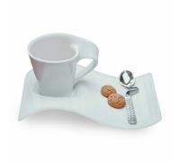 Villeroy & Boch Cappuccino Cup & Saucer Coffee Set - Black & White with Spoon