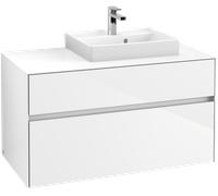 Villeroy & Boch Collaro - Vanity Unit with 2 drawers & 1 cut-out right 1000 x 548 x 500mm glossy white
