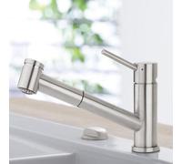 Villeroy & Boch Como Switch Pull-Out Kitchen Mixer Tap - Stainless Steel, 360-Degree Swivel, Retractable Spray