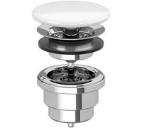 Villeroy & Boch Drain Valve Without Overflow, Non-closable Valve for washbasin, Brass Drain Fitting with Ceramic Cover, Diameter 32 mm, Alpine White