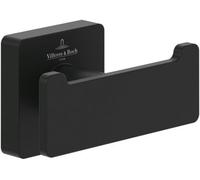 Villeroy & Boch Elements - Striking Double Towel Hook, Towel Holder for Wall Installation, Towel Hook Made from Brass, Bathroom Accessory, Square Bathroom Hook, 80 x 44 x 45 mm, Matt Black
