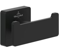 Villeroy & Boch Elements - Striking Double Towel Hook, Towel Holder for Wall Installation, Towel Hook Made from Brass, Bathroom Accessory, Square Bathroom Hook, 80 x 44 x 45 mm, Matt Black