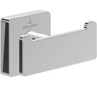 Villeroy & Boch Elements - Striking Double Towel Hook, Towel Holder for Wall Installation, Towel Hook Made from Brass, Bathroom Accessory, Square Bathroom Hook, 80 x 44 x 45 mm, Chrome