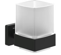 Villeroy & Boch Elements Striking Glass Holder Wall Mounted Toothbrush Holder Satin Glass Tumbler with Brass Holder Square Matt Black