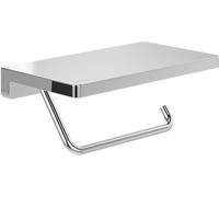 Villeroy & Boch Elements Striking Toilet Paper Holder with Shelf, Toilet Paper Holder for Wall Mounting, Brass Toilet Roll Holder, Square, Chrome