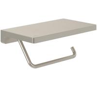 Villeroy & Boch Elements Striking Toilet Paper Holder with Shelf, Toilet Paper Holder for Wall Mounting, Brass Toilet Roll Holder, Square, Brushed Nickel Matt