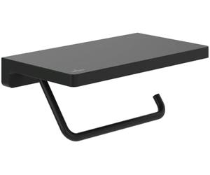 Villeroy & Boch Elements Striking Toilet Paper Holder with Shelf, Toilet Paper Holder for Wall Mounting, Brass Toilet Roll Holder, Square, Matt Black