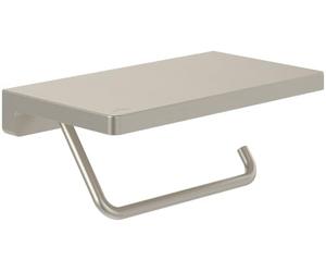 Villeroy & Boch Elements Striking Toilet Paper Holder with Shelf, Toilet Paper Holder for Wall Mounting, Brass Toilet Roll Holder, Square, Brushed Nickel Matt