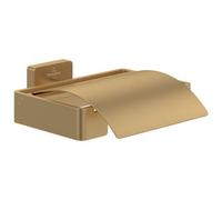 Villeroy & Boch Elements Striking Toilet Roll Holder With Cover Brushed Gold