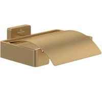Villeroy & Boch Elements - Striking toilet roll holder with cover, for wall installation, brass, square toilet paper holder, Brushed Gold