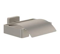 Villeroy & Boch Elements Striking Toilet Paper Holder with Lid, Toilet Paper Holder for Wall Mounting, Brass Toilet Roll Holder, Square, Brushed Nickel Matt