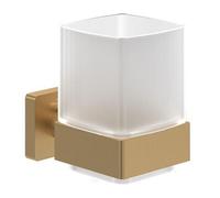 Villeroy & Boch Elements Striking Glass Holder Wall Mounted Toothbrush Holder Satin Glass Tumbler with Brass Holder, Square, Gold