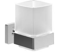 Villeroy & Boch Elements - Striking tumbler holder, toothbrush holder for wall installation, toothbrush tumbler made from satin-finished glass with brass holder, square, Chrome