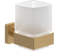 Villeroy & Boch Elements - Striking tumbler holder, toothbrush holder for wall installation, toothbrush tumbler made from satin-finished glass with brass holder, square, Brushed Gold