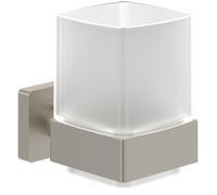 Villeroy & Boch Elements - Striking tumbler holder, toothbrush holder for wall installation, toothbrush tumbler made from satin-finished glass with brass holder, square, Brushed Nickel