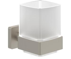 Villeroy & Boch Elements - Striking tumbler holder, toothbrush holder for wall installation, toothbrush tumbler made from satin-finished glass with brass holder, square, Brushed Nickel
