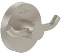 Villeroy & Boch Elements - Tender Double Towel Hook, Towel Holder for wall Installation, Towel Hook Made from zinc, Bathroom Accessory, Round Bathroom Hook, 76 x 32 x 54 mm, Brushed Nickel
