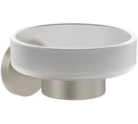 Villeroy & Boch Elements - Tender Soap Dish, Soap Dish for Wall Mounting, Satin Glass Soap Holder with Zinc Holder, Round, Brushed Nickel Matt