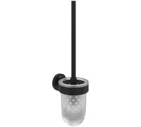 Villeroy & Boch Elements Tender Toilet Brush Holder Wall Mounted Toilet Brush Holder with Satin Glass Container Round Matt Black
