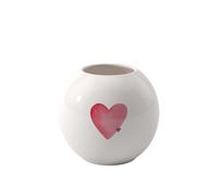 Villeroy & Boch like With Love vase, dimensions: approx. 13 x 13 x 11.5 cm, white with red watercolour decor, dishwasher-safe, heart pattern, decorative rounded vase, premium porcelain