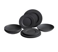 Villeroy & Boch Manufacture Rock 12-Piece Dinnerware Set, Service for 4, Dinner Plates, Salad Plates & Pasta Bowls, Premium Porcelain, Made in Germany, Matte Black