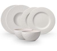 Villeroy & Boch - Manufacture Rock Blanc Starter Set 6 Pieces White for 2 People, Dishwasher Safe, Microwave Safe, Dinner Plates, Pasta Plates, Bowls, White Tableware, Premium Porcelain