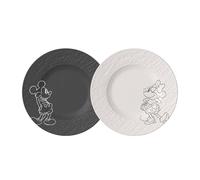 Villeroy & Boch Manufacture Rock - Mickey Mouse - Breakfast/Dessert Plate, 2 Pieces, Black/White, Dishwasher-Safe & Microwave-Safe, Slate Look with Disney Mickey Mouse Decoration, Premium Porcelain