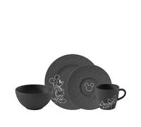 Villeroy & Boch Manufacture Rock - Mickey Mouse - Breakfast Set, 4 Pieces, Black, Dishwasher-Safe & Microwave-Safe, Slate Look with Disney Mickey Mouse Chalk Decoration, Premium Porcelain